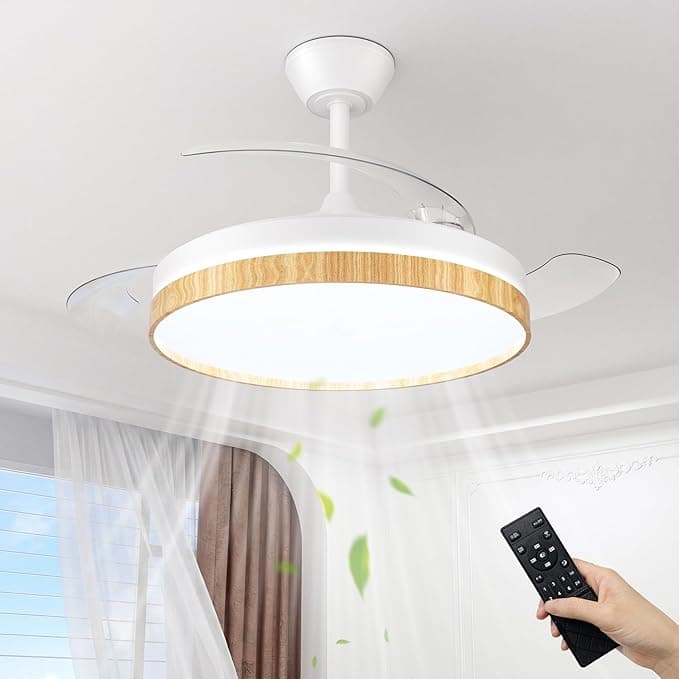 Ventilador de techo NIORSUN Ventilador de techo con luz,42" (106cm) Ventilador de techo,3 tonalidades, aspas desplegables, 40w 6 velocidades, APP&control remoto, Función Verano-Invierno,madera