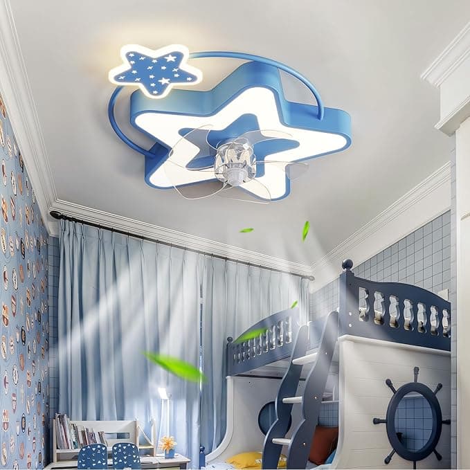 Ventilador de techo LED Lampara Ventilador Techo Niños Estrella Y Mando A Distancia Silencioso Luz Ventilador Techo Smart Regulable 6 Velocidades Ventilador De Techo Con Luz Moderno 40W Dormitorio 5 Palas
