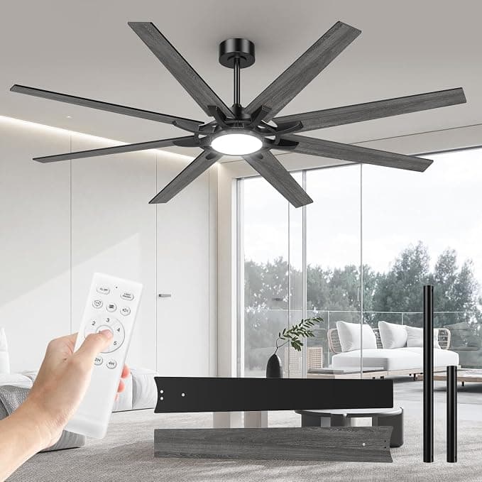 Ventilador de techo Airwit 183cm Ventilador de Techo con Luz Extra Grande, Lámpara Ventilador de Techo con Mando, Aspas Reversibles, Silencioso, Diseño Industrial para Salón Grande, Dormitorio y Terraza Cubierta