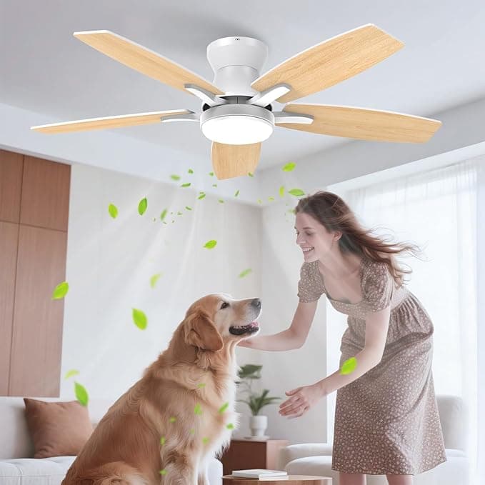 Ventilador de techo Airwit 106cm Silencioso Ventilador de Techo con Luz, Doble Cara Aspas Lampara Ventilador Techo LED con Mando a Distancia y Reversible Motor DC para Dormitorio Salon Cocina, 6 Velocidades