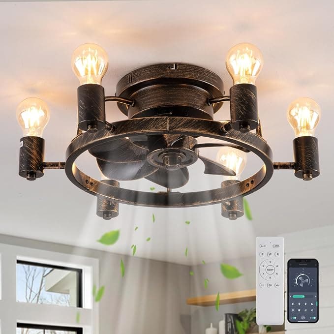 Ventilador de techo Ganeed Ventiladores de Techo con Luces y Control Remoto Perfil Bajo Montaje Superficie Ventilador Techo Granja Rústico Industrial Accesorios Luz Ventilador para Dormitorio Cocina Isla Negro 6 Luces