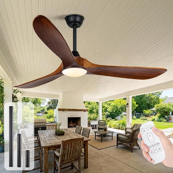 Ventilador de techo 178 Cm Ventilador De Techo Madera Con Luz Moderno, Ventilador De Techo De Tres Aspas Para Uso Interior Y Exterior, 70 Pulgadas De Control Remoto